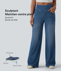Halara Flex™ Jean large casual taille haute ventre plat, en lyocell drapé effet délavé, avec poches