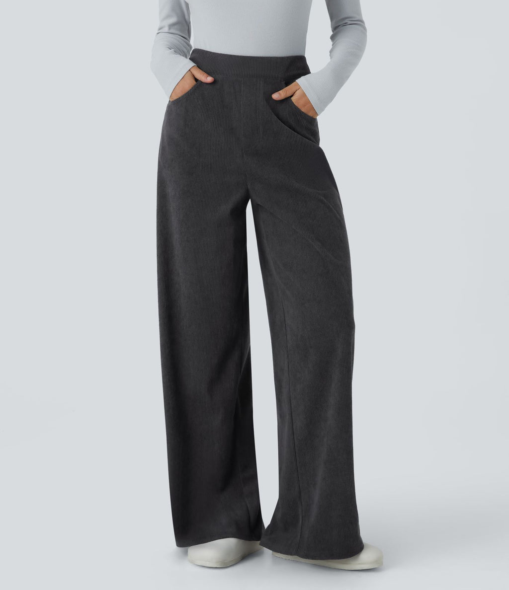 Pantalon velours côtelé tailleur et large Halara Flex™, taille haute, avec poches