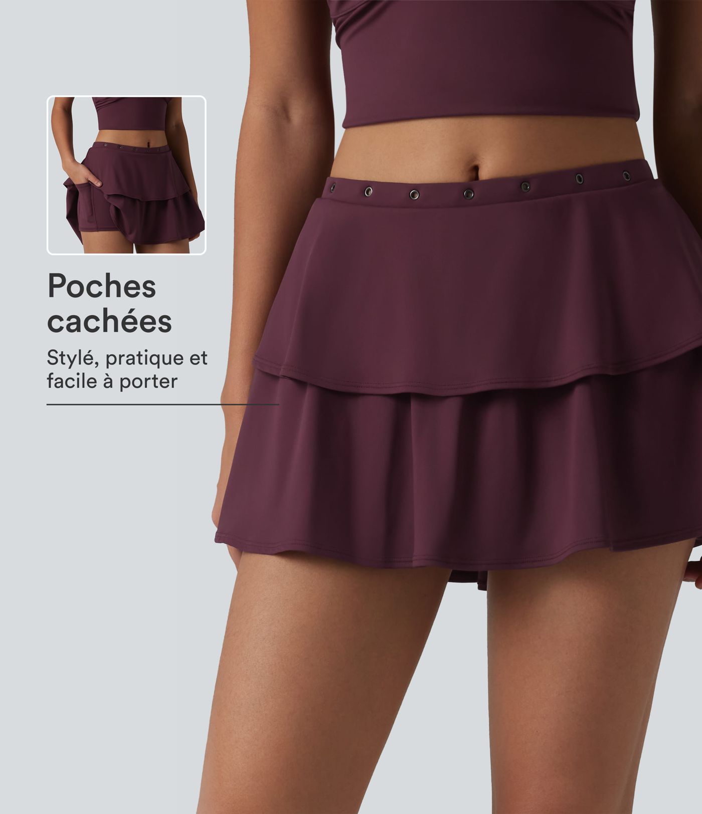 Jupe mini décontractée SoftlyZero™ Airy à volants 2-en-1 taille mi-haute effet frais InstantCool détails œillets avec poche