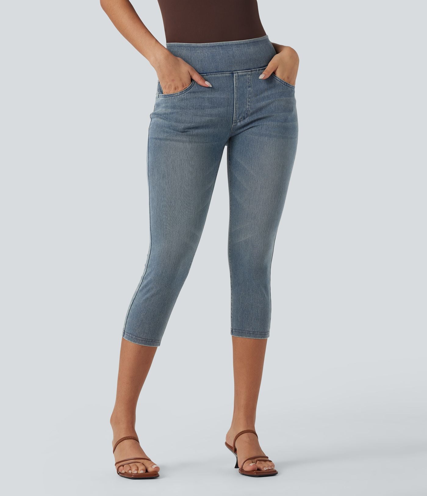 Leggings capri Halara Flex™ en jean extensible tricoté à taille haute et poches