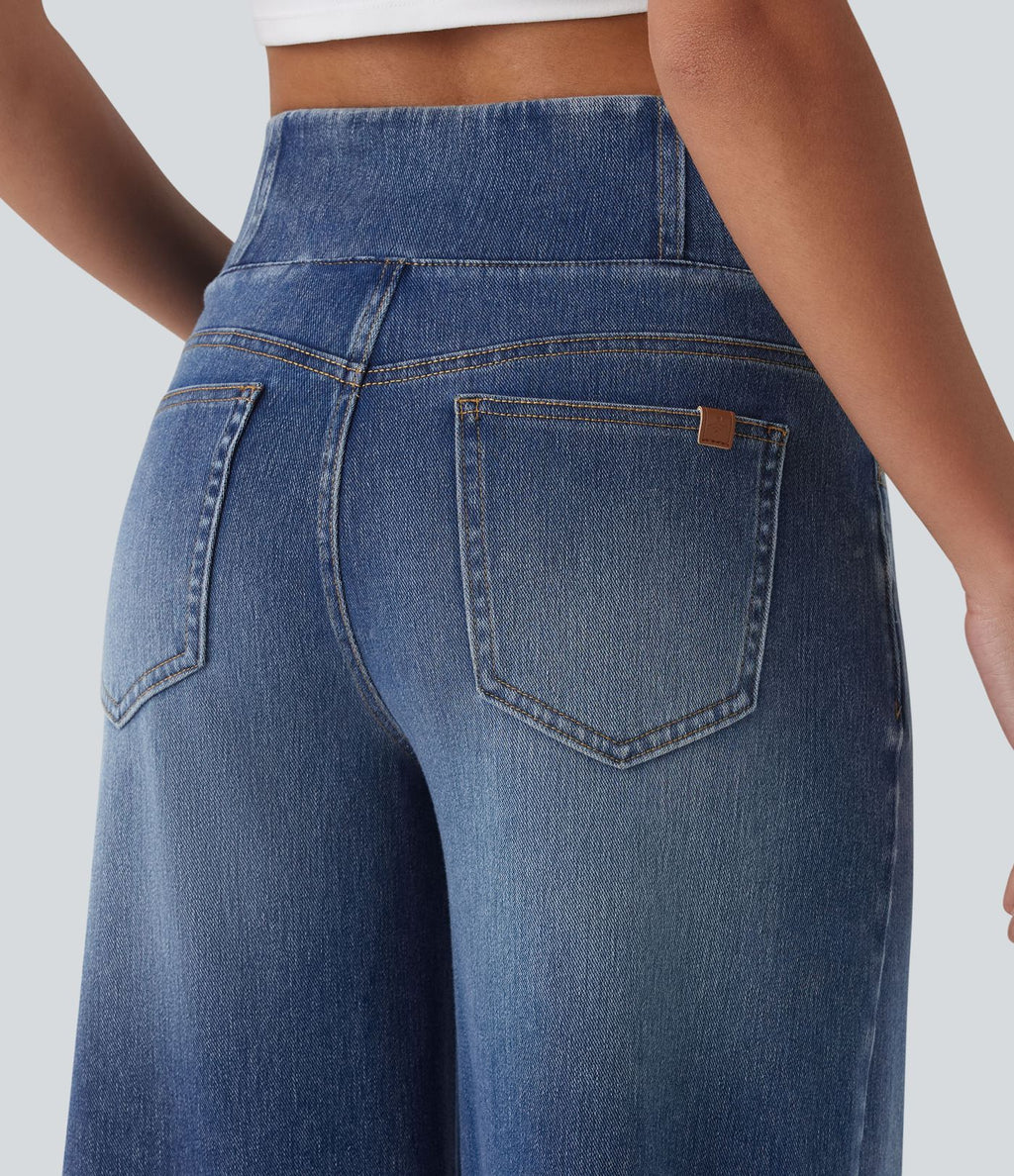 Halara Flex™ Jean large casual taille mi-haute croisée avec ourlet incurvé et poches