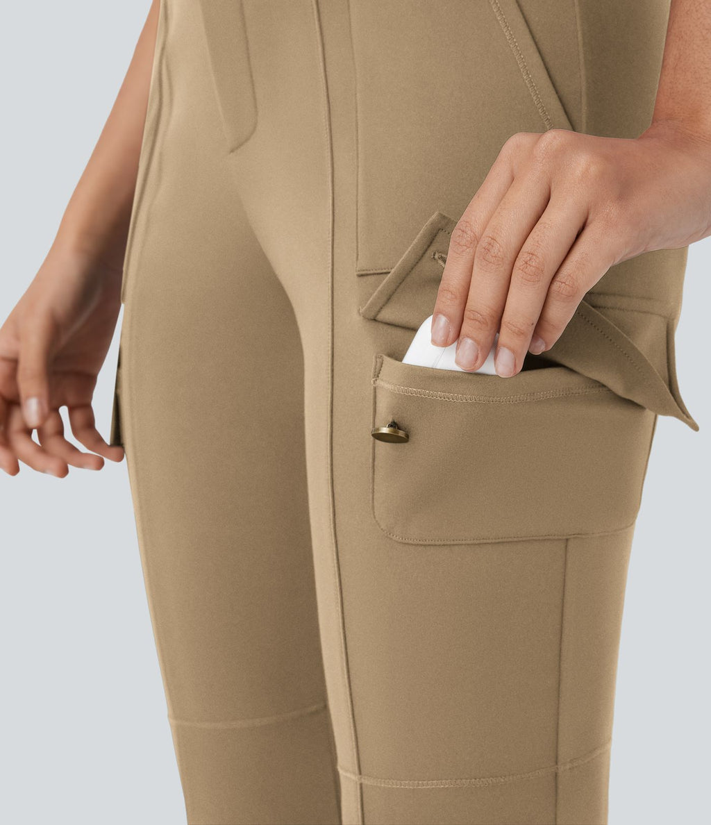 Pantalon cargo pedal pusher ajusté uni taille haute DayStretch avec poches zippées