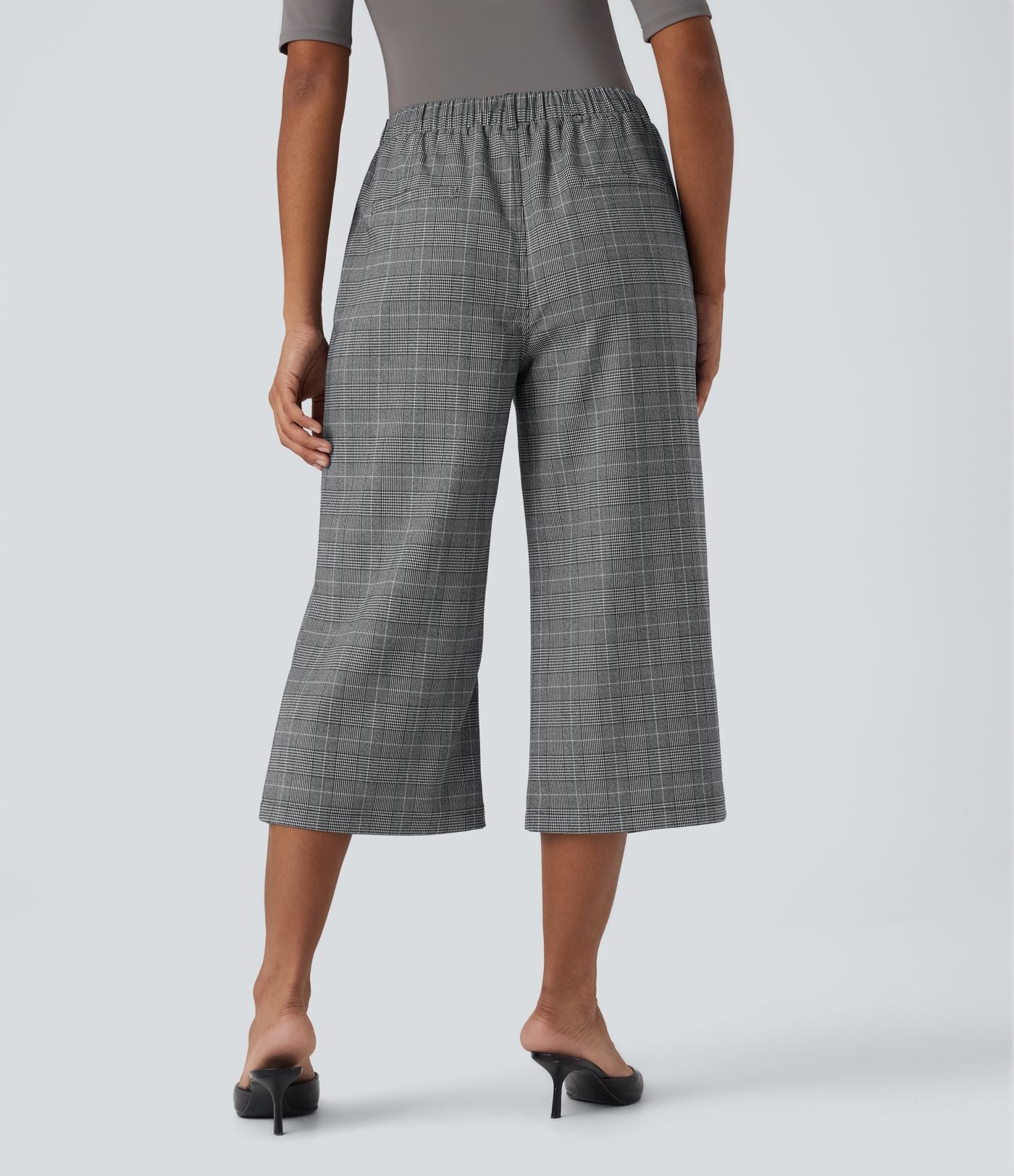 Pantalon de travail Halara Flex™ bootcut à carreaux pied-de-poule, taille haute, avec poches