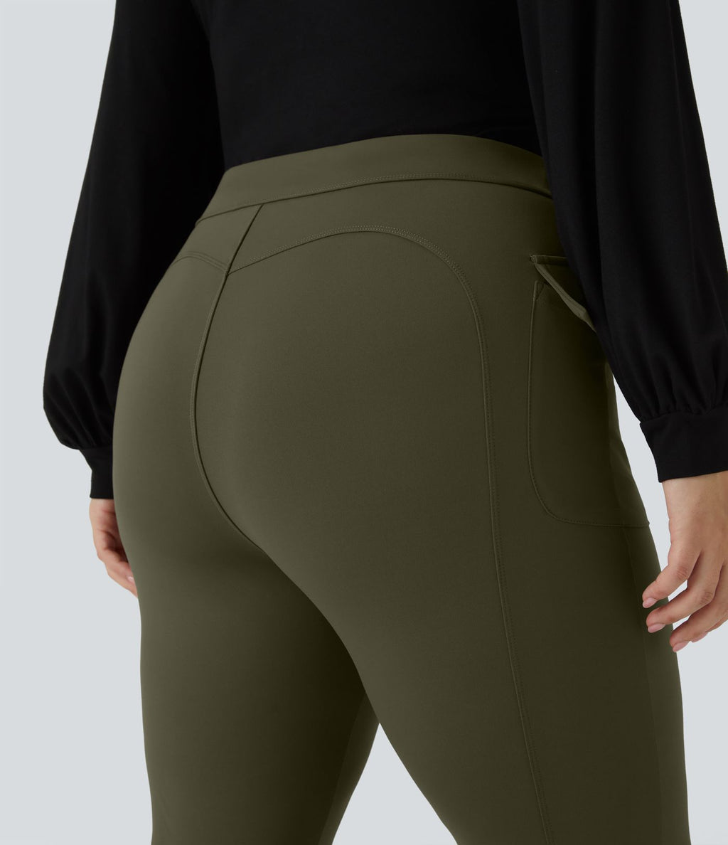 Pantalon cargo évasé taille haute grande taille avec poches à rabat latérales