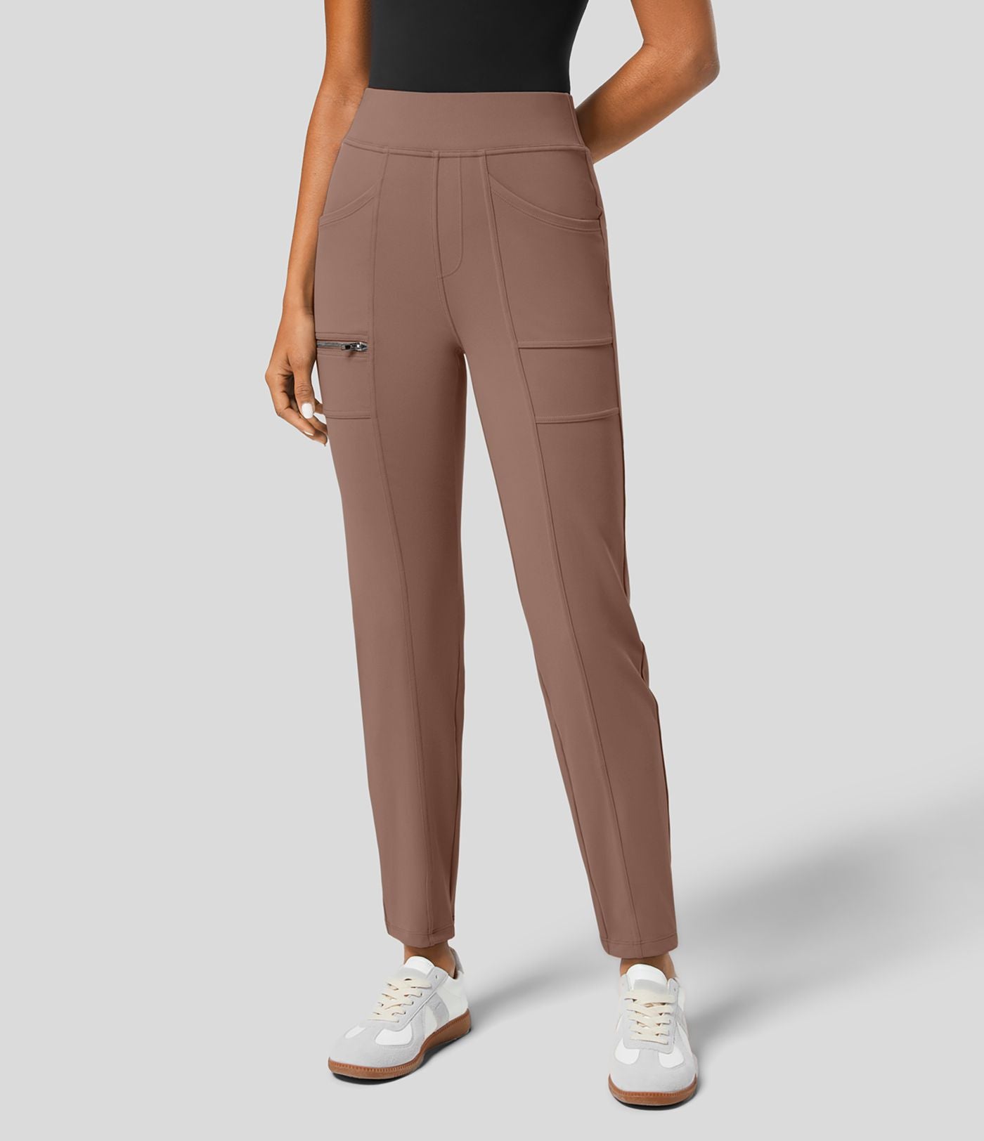 Pantalon ajusté taille haute zippé avec poches