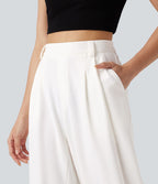 Pantalon tailleur ample, taille haute, coupe ballon, à poches