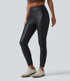 Pantalon skinny casual taille haute en simili cuir extensible avec poches