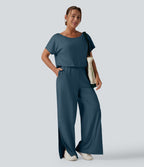Combinaison casual asymétrique manches courtes avec poches et fente - Easy Peasy