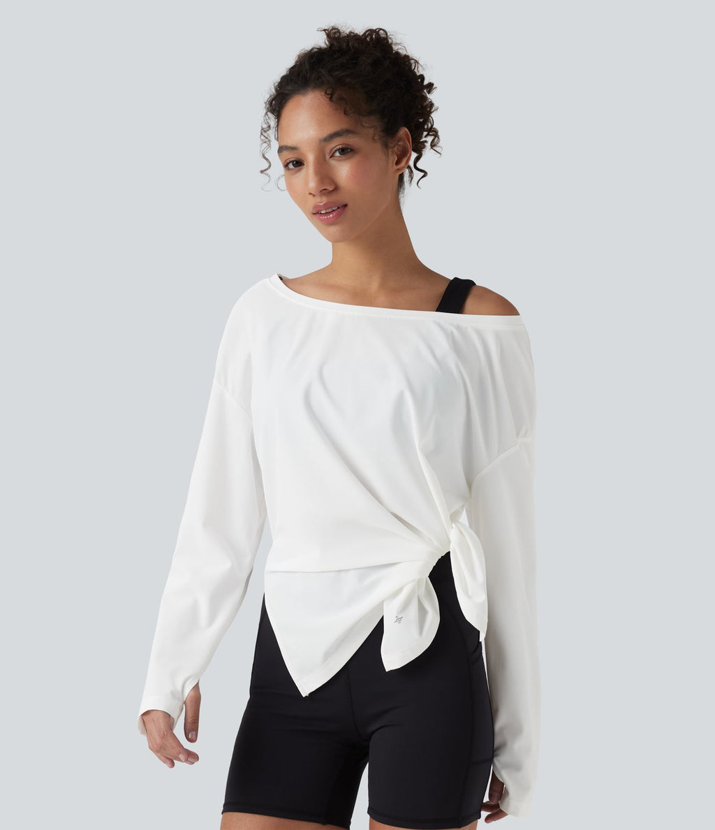 Haut de sport randonnée col bateau manches longues avec passages pouces - UPF40+