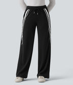 Jogging large décontracté color block taille mi-haute avec cordon de serrage intérieur et poches