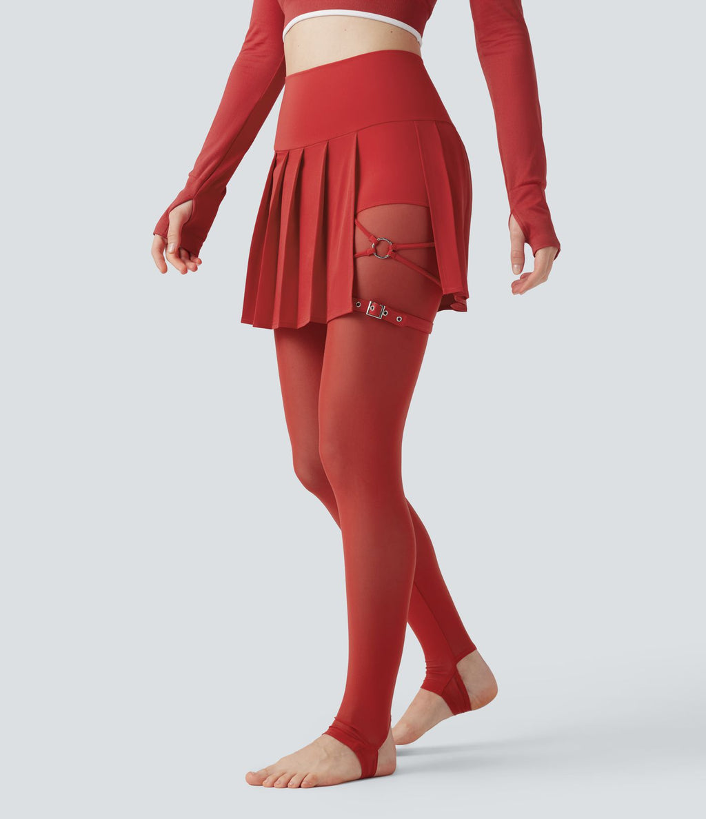 Legging à jupe étrier danse Breezeful™ 2-en-1 taille haute plissé résille contrastante séchage rapide avec poches