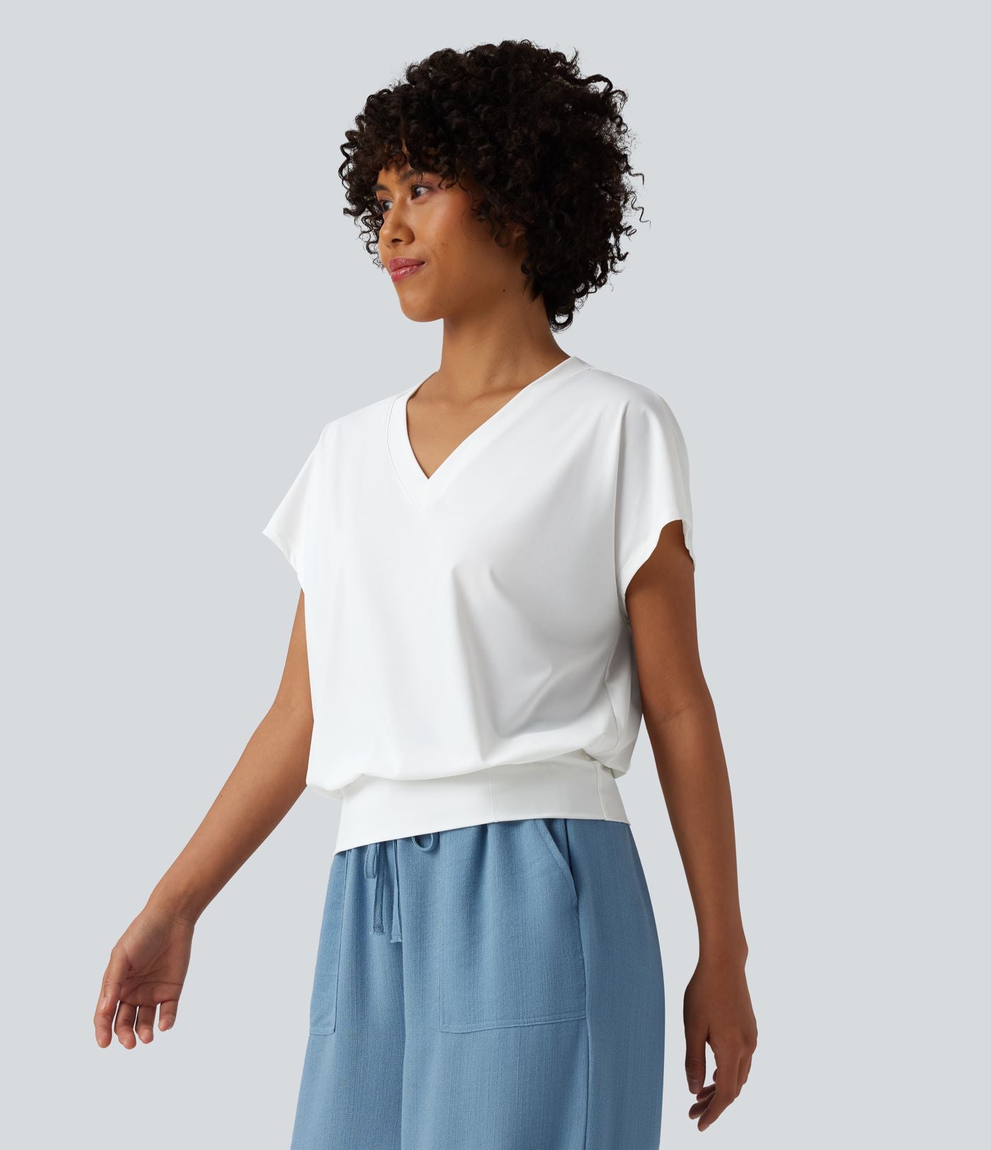 Haut de sport yoga oversize col V à manches courtes effet frais InstantCool à séchage rapide