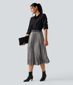 Jupe midi plissée taille haute, effet sparkle