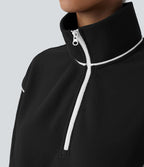 Sweat bicolore en polaire col montant avec demi-zip et manches longues