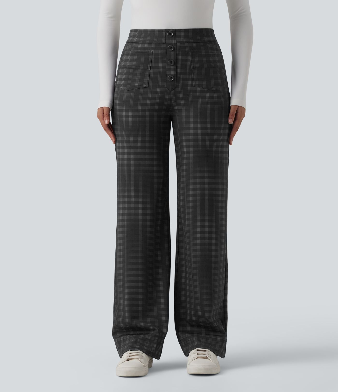 Pantalon tailleur Halara Flex™ à carreaux taille haute coupe droite avec poches