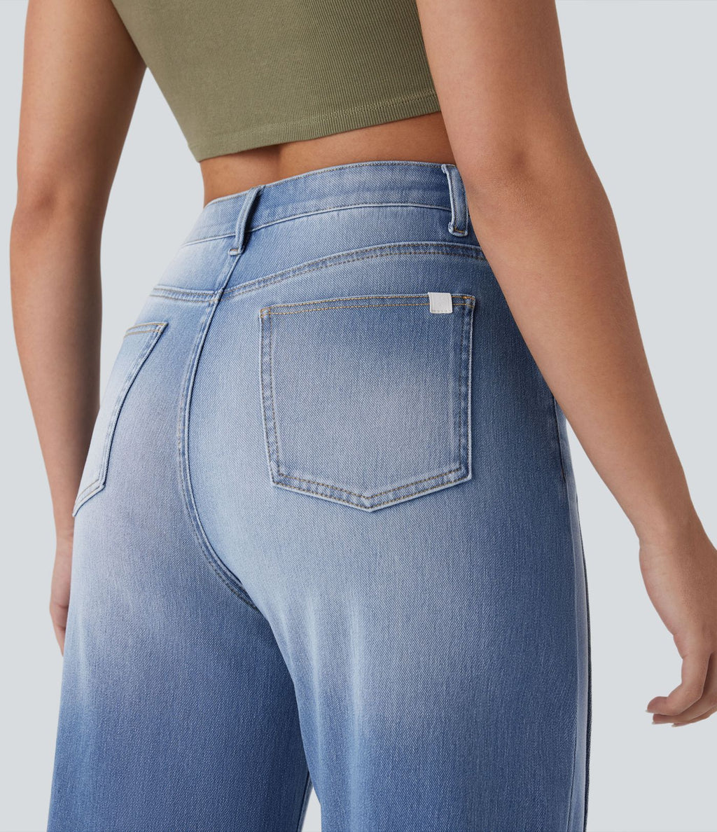 Jean 7/8 baggy décontracté délavé taille haute avec poches Halara Flex™