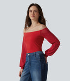 T-shirt SoftlyZero™ Airy décontracté épaules dénudées manches longues en tulle respirant effet frais InstantCool avec brassière intégrée, protection solaire UPF50+