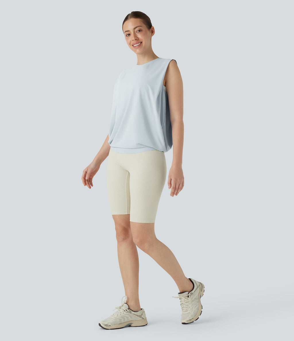Débardeur de yoga col rond froncé, tissu rafraîchissant - Protection UPF50+