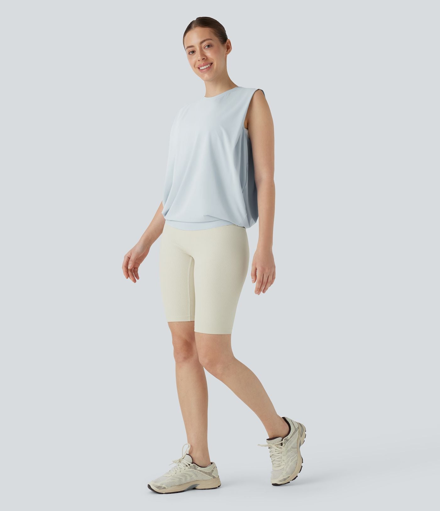 Débardeur de yoga col rond froncé, tissu rafraîchissant - Protection UPF50+