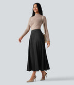 Jupe mi-longue évasée daim taille haute avec poches