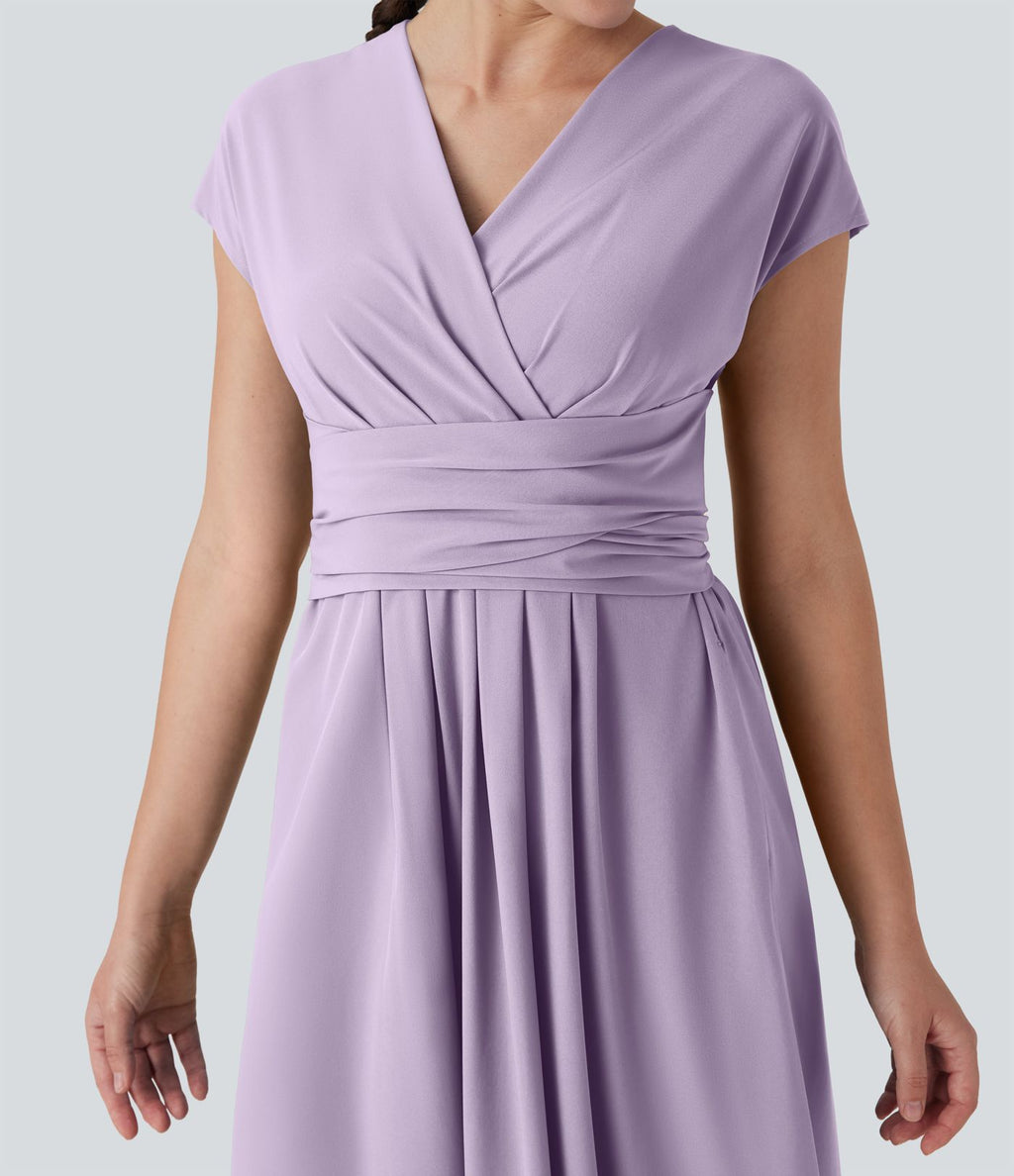 Robe midi Breezeful™ col V manches courtes à liens dans le dos séchage rapide avec poches latérales