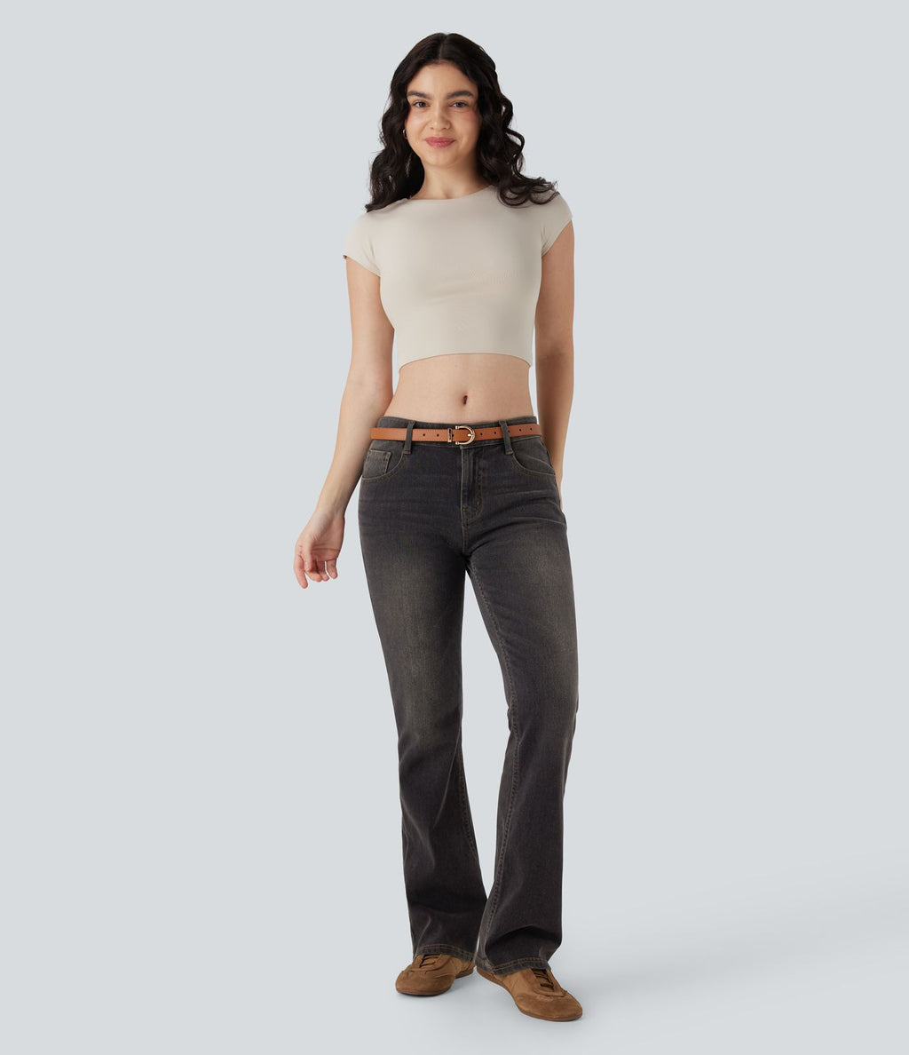 Jean bootcut délavé taille basse Halara Flex™ à poches multiples