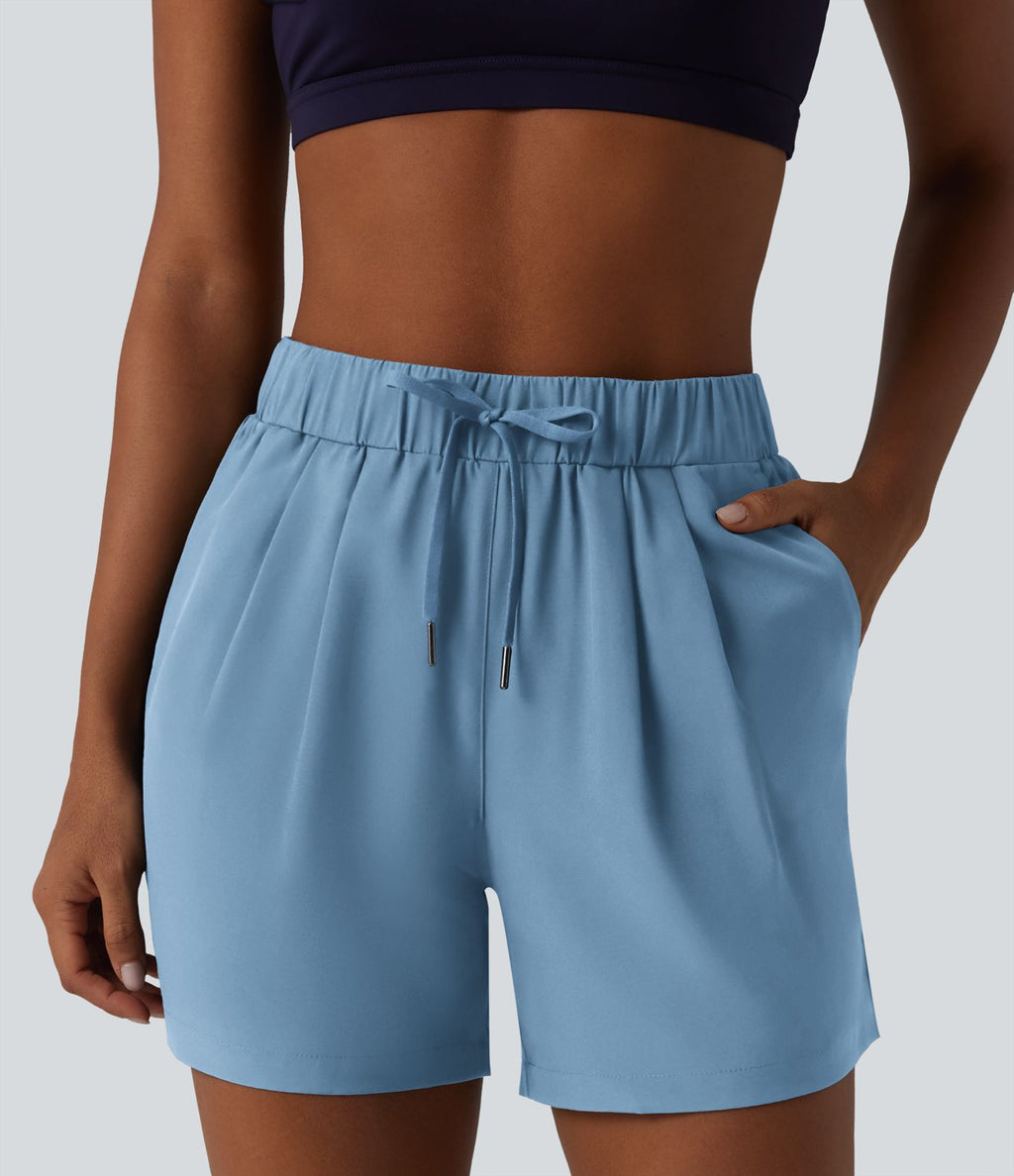 Short de yoga plissé taille haute élastique 12,5 cm avec cordon de serrage et poches