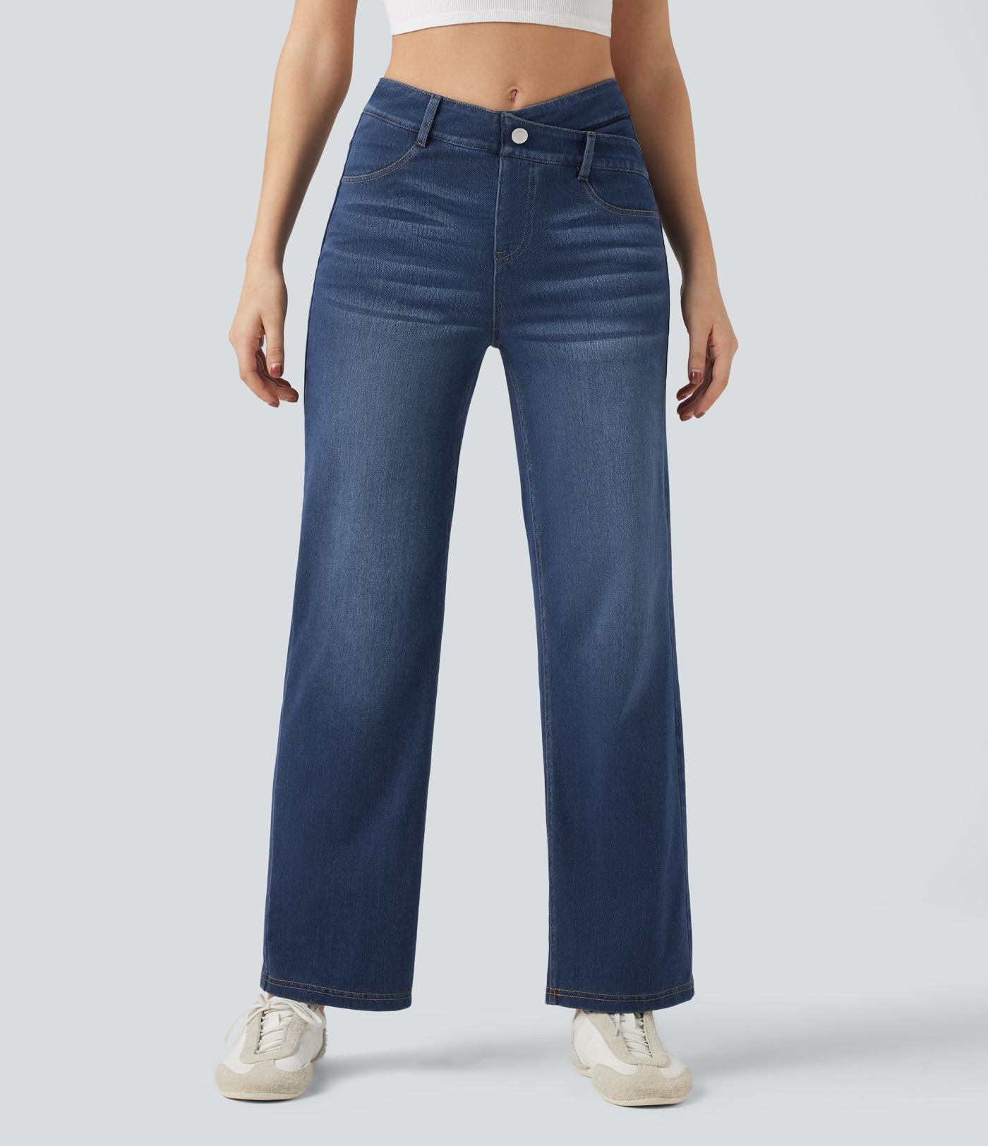 Jean droit Halara Flex™ taille mi-haute croisé gainant avec poches