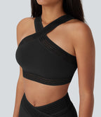 Brassière de sport yoga soutien souple croisé à découpes bonnets A-D