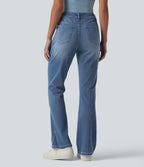 Halara Flex™ Jeans bootcut Casual Taille Haute Multiples Poches Lavés Élastiques et Tricotés Coupe