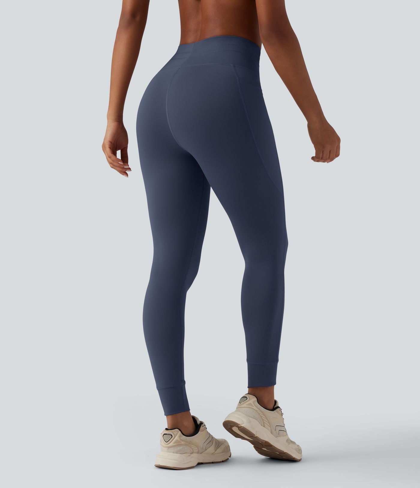 Legging 7/8 de yoga taille haute avec cordon de serrage uni et poches