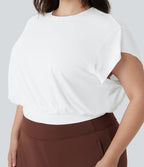 T-shirt de travail grande taille à col rond et manches courtes chauve-souris