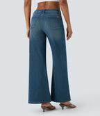 Jean bootcut délavé Halara Flex™ taille basse à poches multiples et fermeture zippée