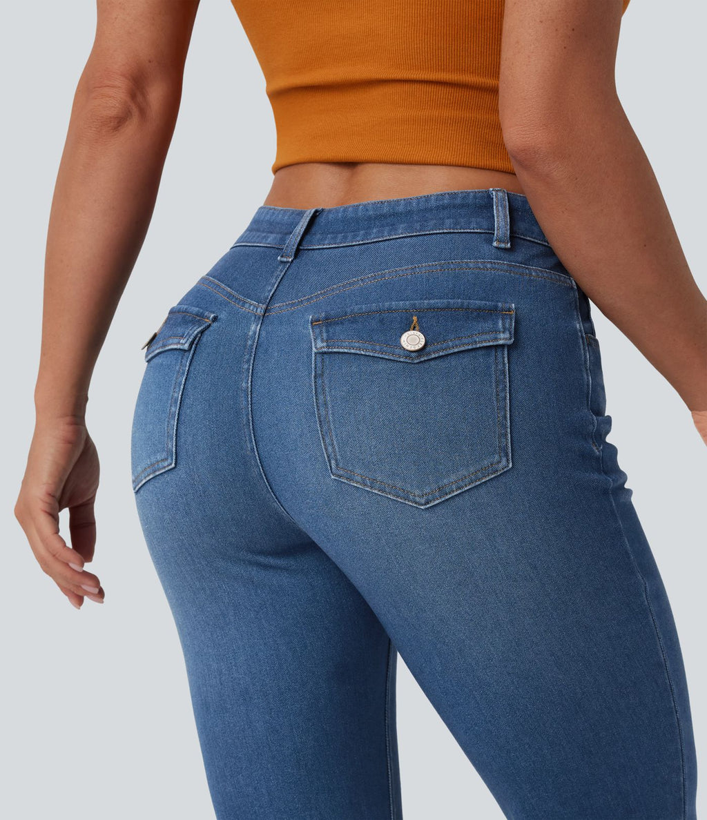 Halara Flex™ Jean bootcut casual taille basse en lyocell drapé, avec poches