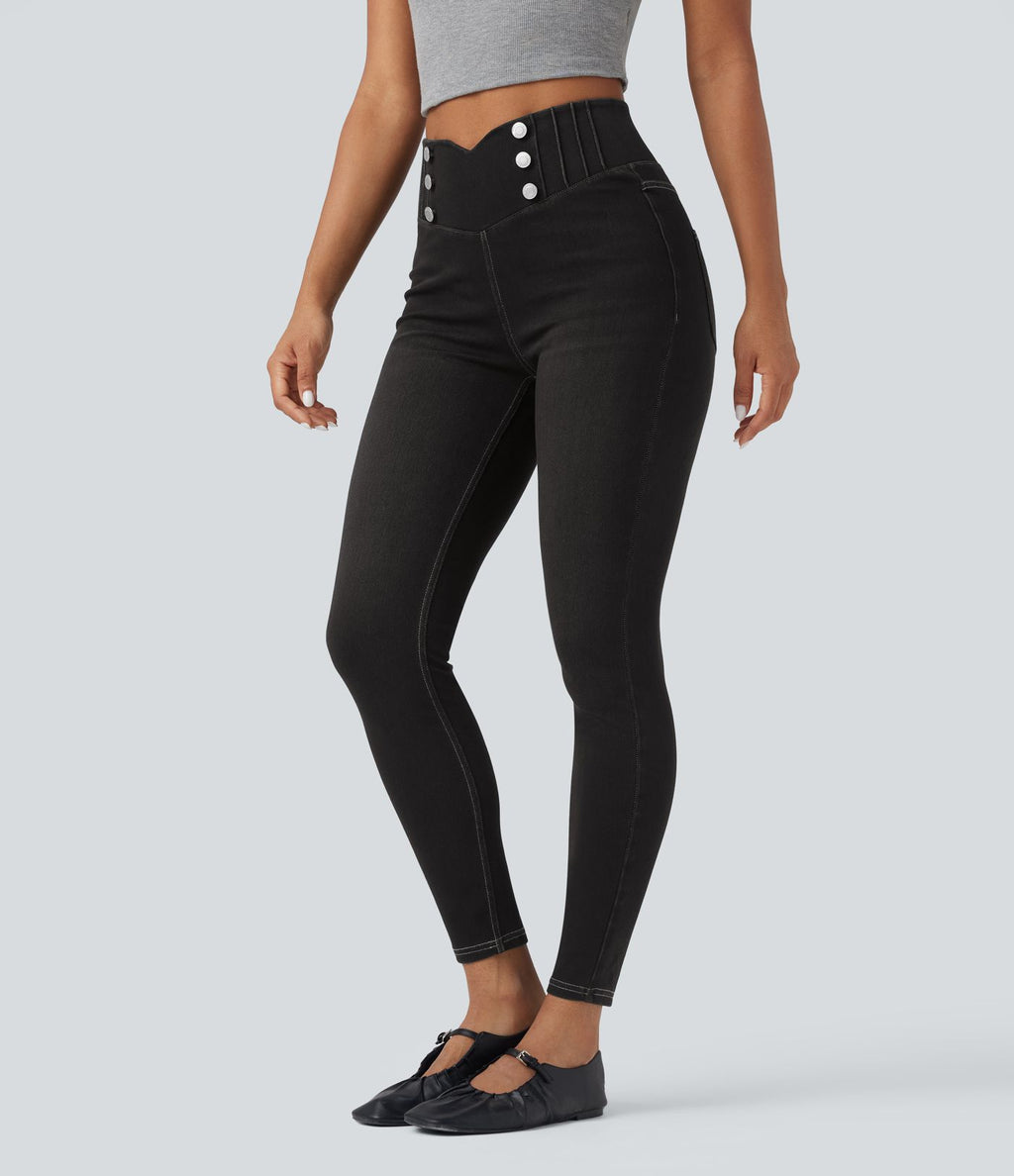 Legging 7/8 skinny en denim Halara Flex™ taille haute gainant avec poches