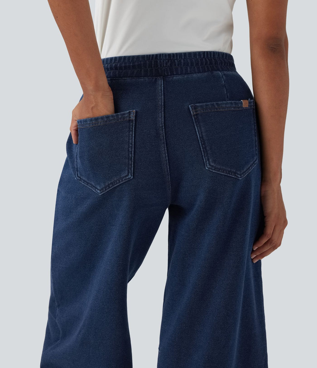 Jean 7/8 jogging molleton français Halara Flex™ taille mi-haute coupe barrel avec cordon et poches