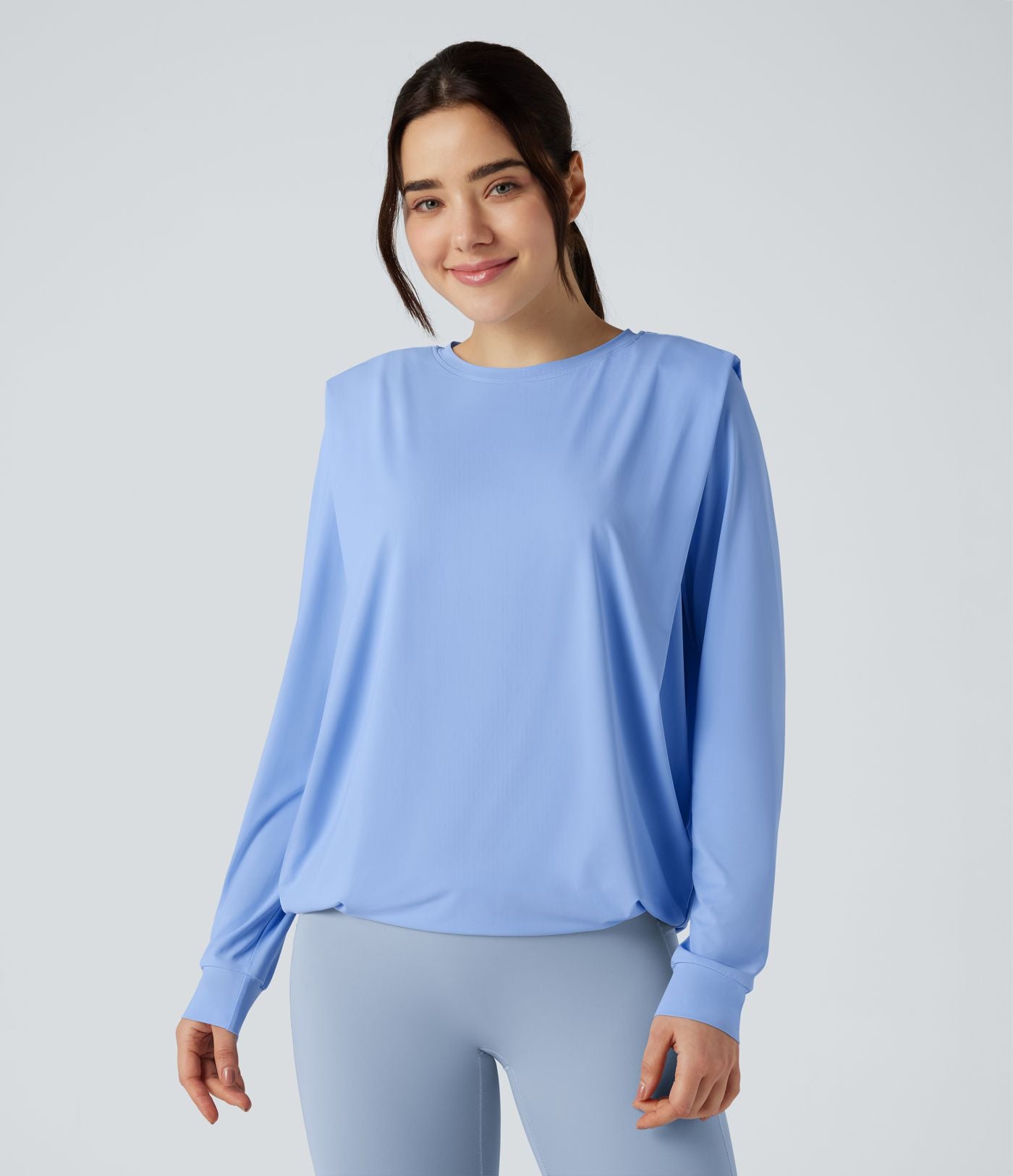 Haut de sport yoga col rond manches longues froncé - UPF50+