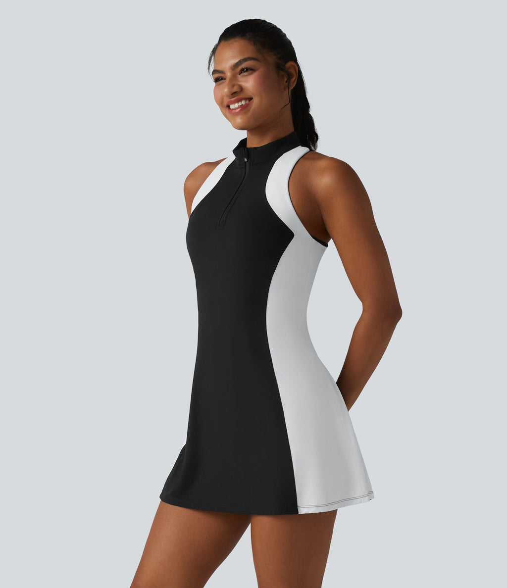 Halara UltraSculpt™ Robe sport mini de golf à col cheminée, soutien-gorge intégré, dos nageur et colorblock