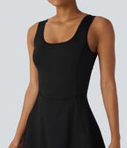 Softlyzero™ Airy Robe Sport de danse courte 2-en-1 avec dos nu croisé, encolure en U et poches latérales