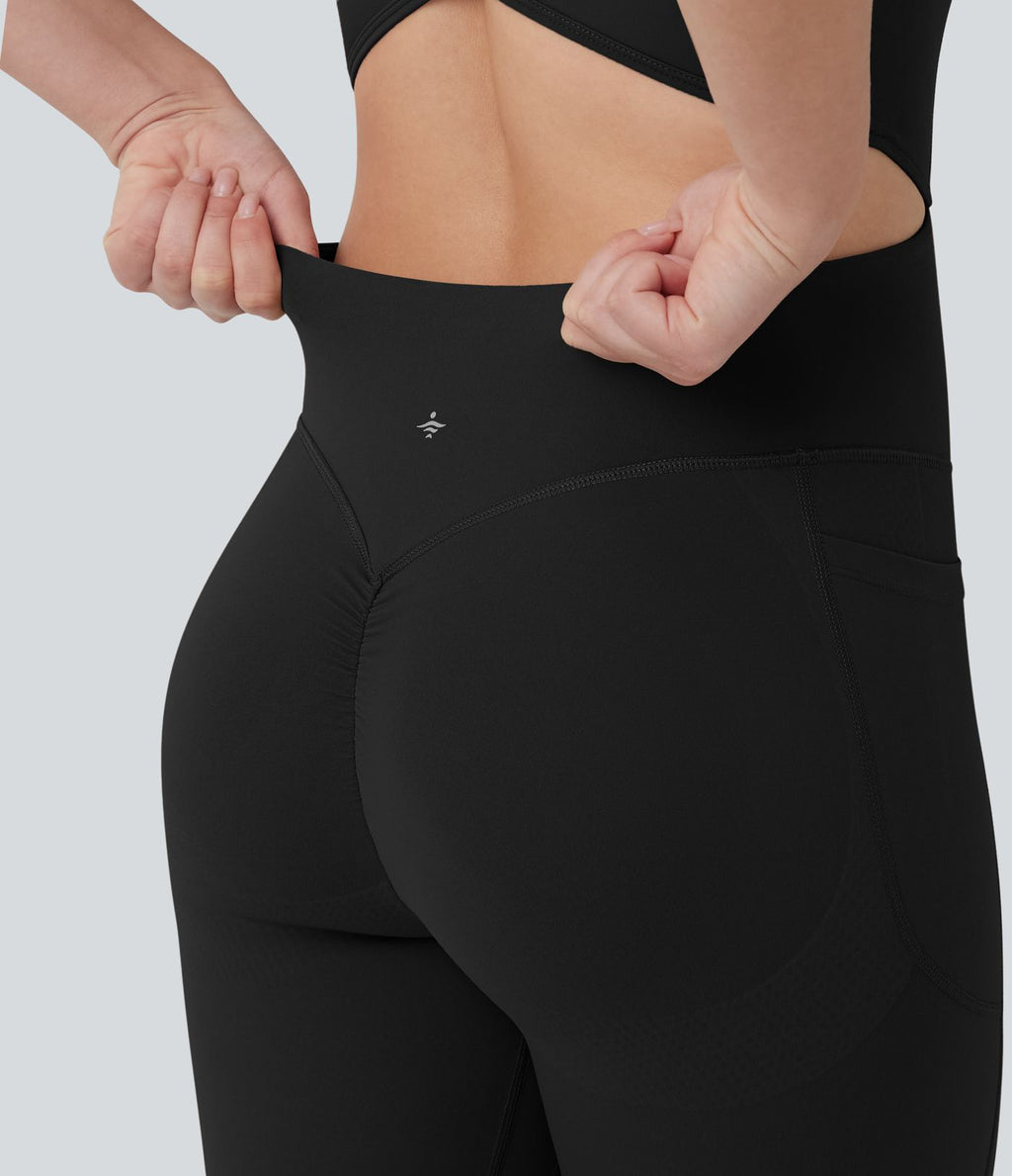 Combinaison d'entraînement Halara UltraSculpt™ évasée dos nu croisé gainante galbante avec fronces et coussinets fixes avec poches - Easy Peasy