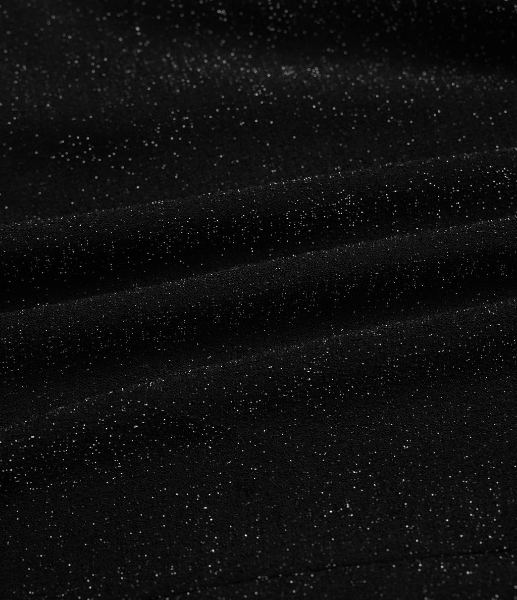 Robe mini manches longues, col rond, drapée, moulante, effet sparkle