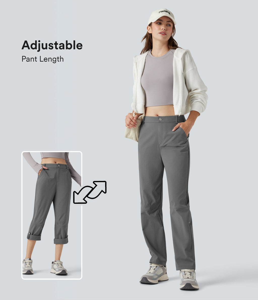 Pantalon de randonnée déperlant taille mi-haute coupe droite avec poches - longueur ajustable