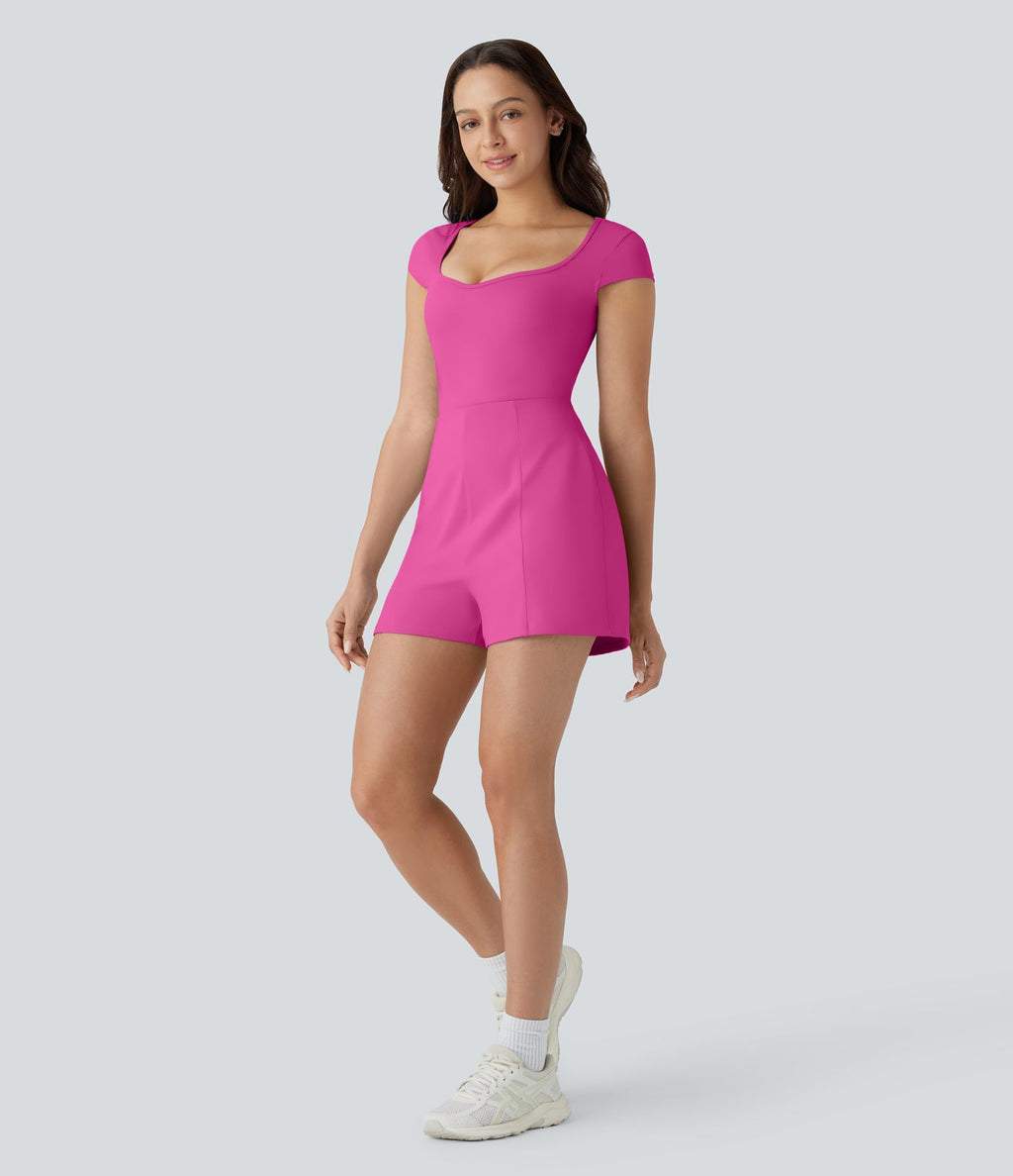 Combinaison de yoga Softlyzero™ Airy avec col U, manches courtes et poches latérales - Édition Easy Peasy