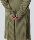 Robe de bureau mi-longue en maille côtelée à manches longues avec ceinture