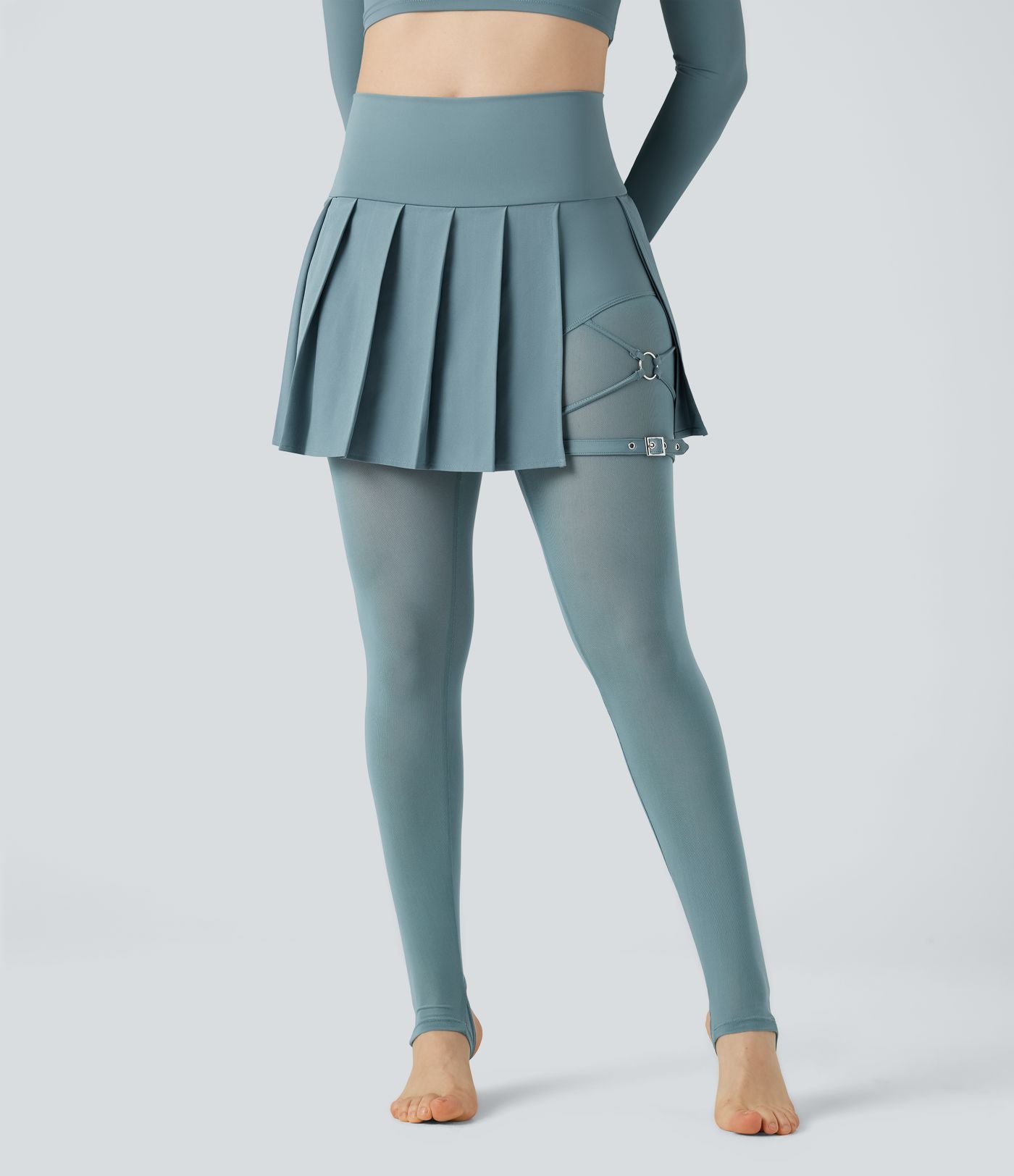 Legging à jupe étrier danse Breezeful™ 2-en-1 taille haute plissé résille contrastante séchage rapide avec poches