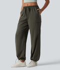 Pantalon cargo casual droit taille mi-haute avec cordon de serrage et poches