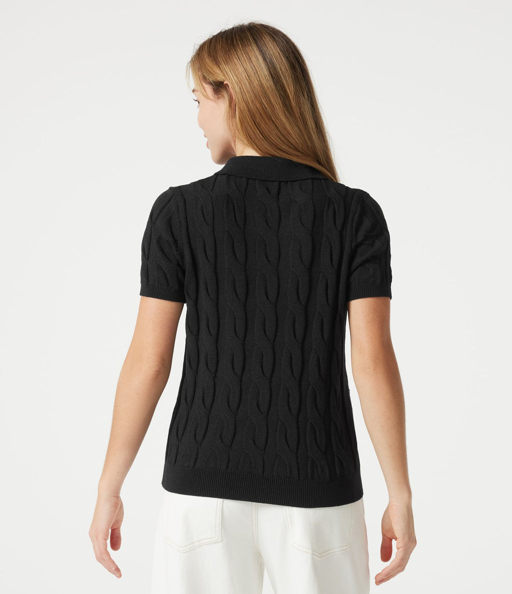 Pull polo décontracté en maille torsadée à manches courtes