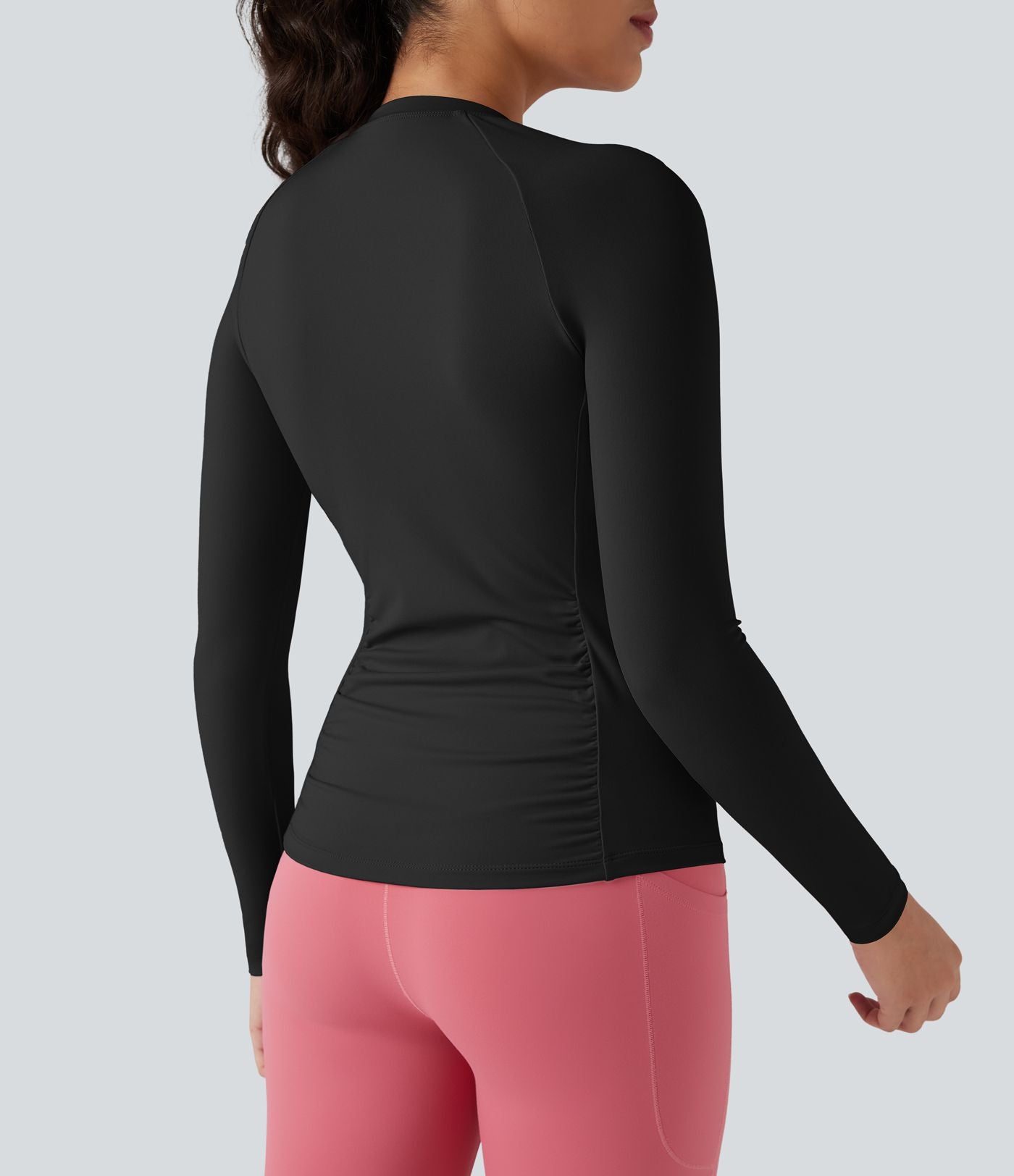 Top de sport yoga ajusté col rond manches longues raglan