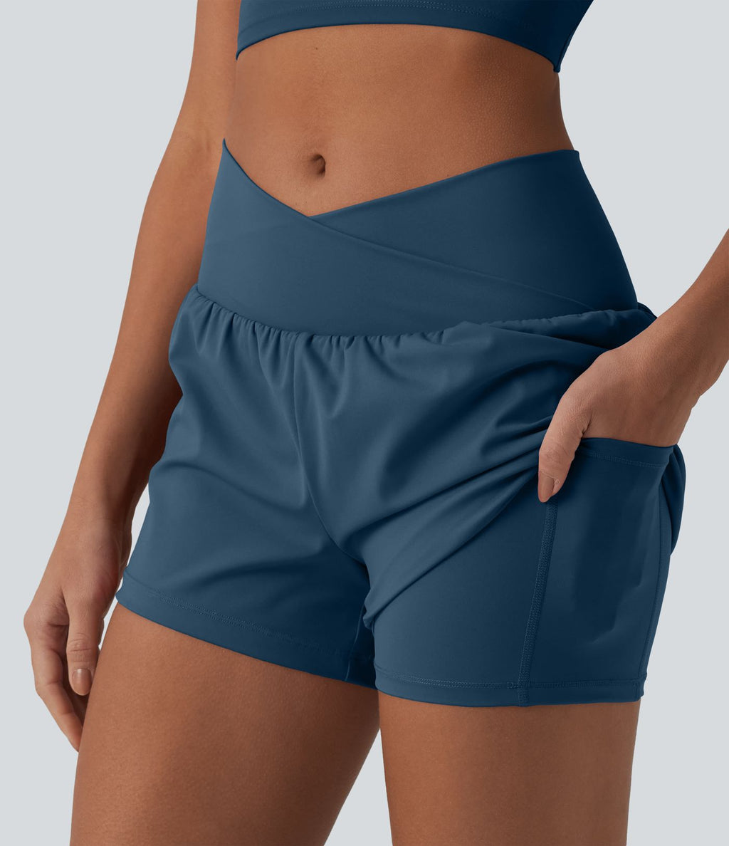 Short de yoga 2-en-1 SoftlyZero™ Airy croisé taille haute 7,5 cm effet frais InstantCool avec poches