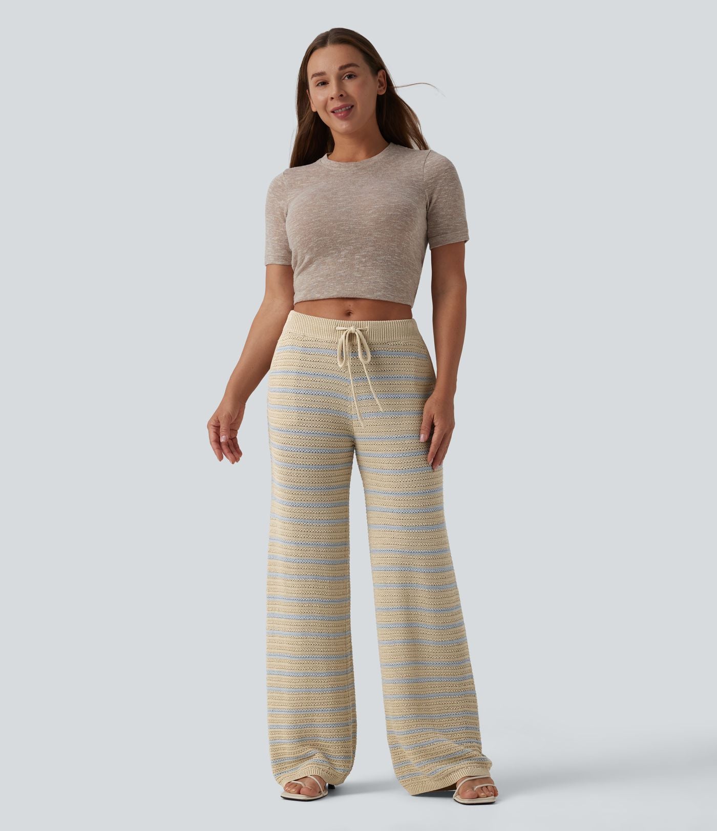 Pantalon pull ample décontracté taille basse avec cordon de serrage color block rayures avec poches